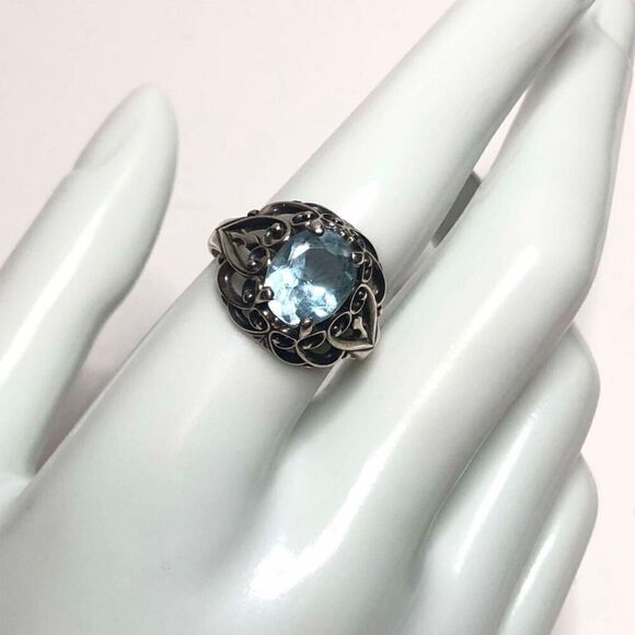 1157 Kabana KBN Sterling Silver BLUE TOPAZ Scroll Ring Sz 9 4.2g - Picture 1 of 3